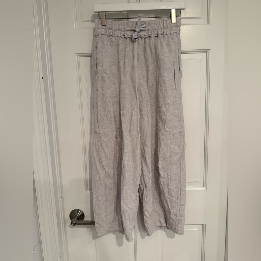 Poetry High-Twist Linen Drawstring Trousers | Size Small | Light Grey - Picture 6 of 8